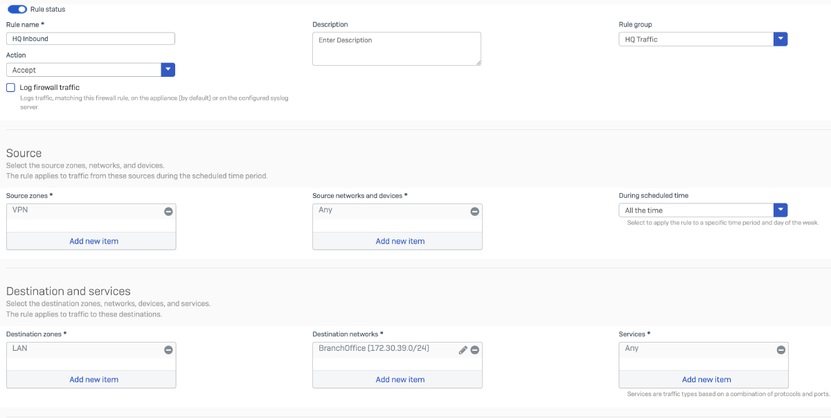 Firewall Rule BO Inbound Traffic from HQ
